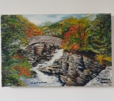 Tableau Hst Pont Rivière En Écosse Signé Sannier École de Rouen 