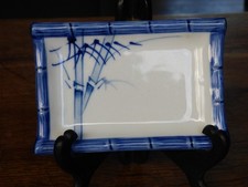 porte-savon décor bambou blanc et bleu