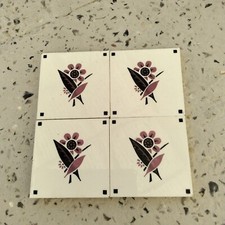 4 Anciens Carreaux Carrelages Faience De Desvres 11cm Fourmaintraux Rose et Noir
