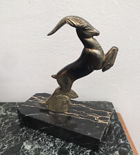 Antique French Art deco Stag Bookend marble Brass statue deer Figure Black Gold