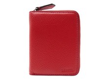 NEUF PORTEFEUILLE LANCEL ZIPPE CHARGEUR DE TELEPHONE A09462 EN CUIR GRAINE ROUGE