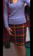 Mini jupe taille haute laineuse multicolore carreaux vintage zip working girl S