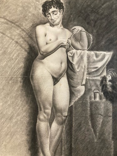 Beau dessin fusain femme - femme, nu