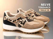 Baskets Femme Léopard Beige
