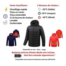 Veste Chauffante USB Manteau Électrique Hiver Ski Multi-Zones 2-25 Homme Femme