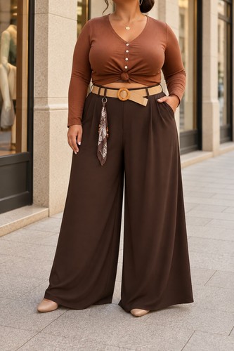 Pantalon palazzo femme marron