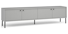 Meuble Bas Iris Pour TV 207x41x55cm Façades Rainurées Grises 4 Portes