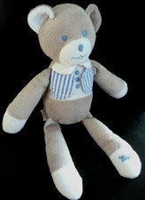 *. PELUCHE DOUDOU  MUSTI MUSTELA OURS GRIS GILET BLEU BLANC - EXCELLENT ETAT