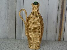 Vintage French Green Glass Wine Bottle w Wicker Cover Wrapping 
