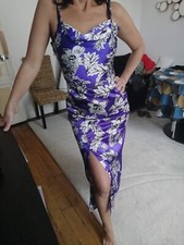 Robe satinée bleue Fleurs NEUVE Shein 36