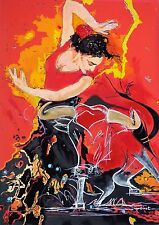 PEINTURE, tableau, ORIGINAL, Sévillane, danseuse, flamenco, taureau, Espagne