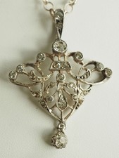 COLLIER PENDENTIF ANCIEN ART NOUVEAU ARGENT MASSIF ANTIQUE NECKLACE