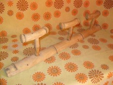 Vintage 50s Ancien VESTIAIRE en BOIS IMITATION BAMBOU PORTE-MANTEAUX 3 PATERES