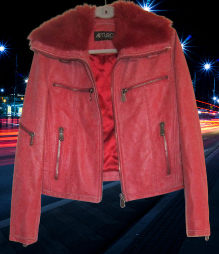 Blouson cuir rouge clair