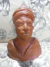 Maroc sculpture en terre cuite Homme en Burnous  buste Fès 17cm non signé