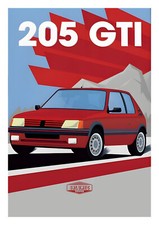 PEUGEOT 205 - GTI - ROUGE -  AFFICHE POSTER