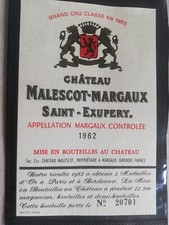 étiquette vin Château Malescot-Margaux 1962 Saint-Exupery.