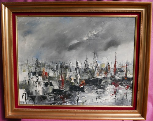 Tableau paysage vue port - paysage,