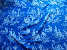 ANCIEN COUPON  TOILE A MATELAS SCENE ANCIENNE FOND BLEU  155 cm x 105 cm  - M 17