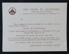 Invitation Salon Automobile 1931 Camion SAURER truck automobilia french catalog