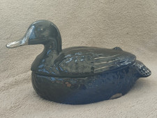 Terrine en forme de Canard 🦆 Noir Et Argenté Vintage Michel Caugant Faïence 