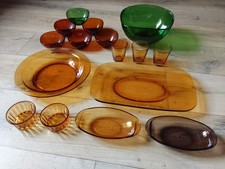 Lot de vaisselle en verre vintage - Vereco - 70's - Verre ambré, vert, fumé