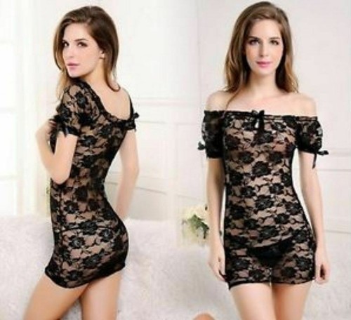 Nuisette noire manches - , courtes