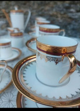 Service à café complet en porcelaine blanche et or – Vintage chic 1970