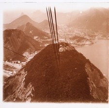 BRESIL Rio de Janeiro Téléphérique c1910 Photo Plaque de verre Stereo Vintage VR