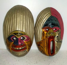 2 Masques en bois sculptés de Cartagena Colombie