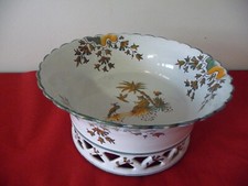 COUPE FAÏENCE MALICORNE EMILE TESSIER XX° DECOR AU CHINOIS PIED AJOURE