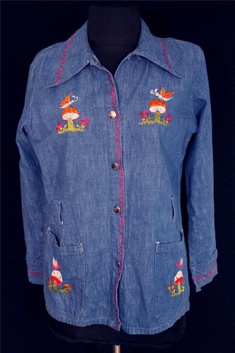 Veste jean brodée bleu - jean, de