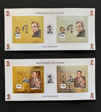 Stamps Chess Gold/Silver 2 Block 2 values Gary Kasparov Guinea 2002 Imperf.