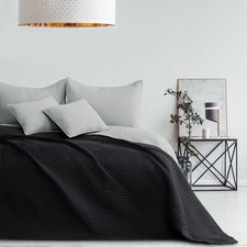 Couvre-lit 220 x 240 cm - Noir et argenté - Double face - Surpiqûre ultrasoni...