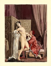 Auguste LEROUX . Casanova. au bord du lit ! Nu ! gravure sur  papier JAPON !