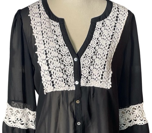 Blouse black sheer crochet - blouse,