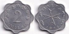 2 Mils 1972 Malte Malta Croix