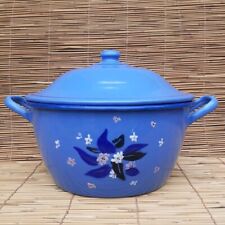 Soupière en tôle émaillée Ancienne Légumièr Grande Décor Floral Fleur Bleu 