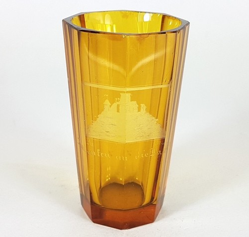 Verre ambre jaune bohême - verre,
