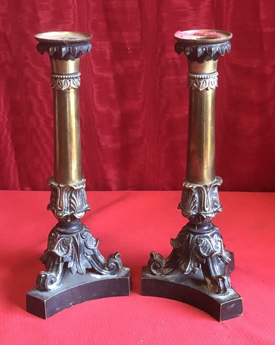 Paire bougeoirs bronze - de, en