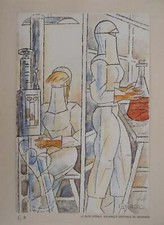 Marcel GROMAIRE : Infirmières au laboratoire, Lithographie signée