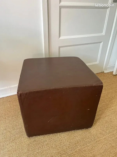 Grand pouf cuir marron - en,