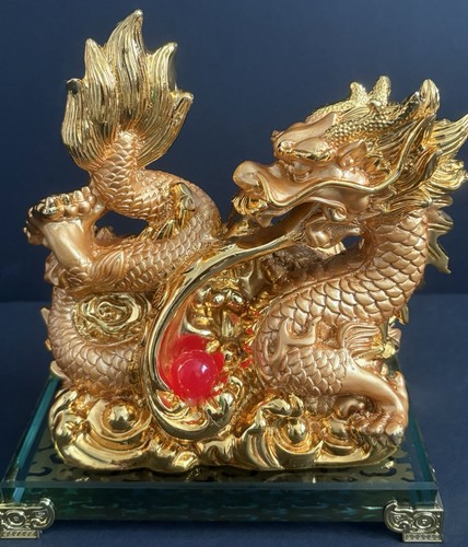 Chinese gold dragon red orb - gold,
