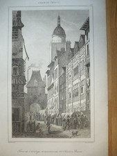 TOUR DE L'HORLOGE ET MAISONS à ROUEN  AU XVIème siècle  GRAVURE 19°