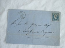 lettre classique Marque Postale  AUBIN  >VILLEFRANCHE 12  20c 1861 CHEMINS FER