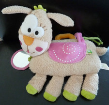 X6. DOUDOU PELUCHE D'ACTIVITE LIBOO LAPIN ou ANE ? BEIGE ROSE VERT  - TTBE