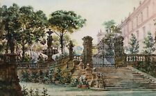 Aquarelle tableau caprice architectural paysage vue Italie Piranèse villa jardin