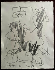 Charles Lapicque dessin crayon signée 1946 art brut  art abstrait abstract art