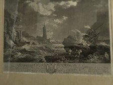 GRANDE GRAVURE JOSEPH VERNET MARINE FRAMED MONTAGE XVIIIe OLD CADRE A RESTORER