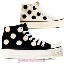 Baskets Hautes Femme Pois A de Contraste Chaussures à Lacets Sportif 2013-010